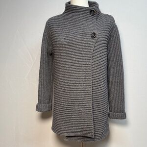 Fisherman Out Of Ireland Gray Wool & Cashmere Blend Ribbed Cardigan Size Small